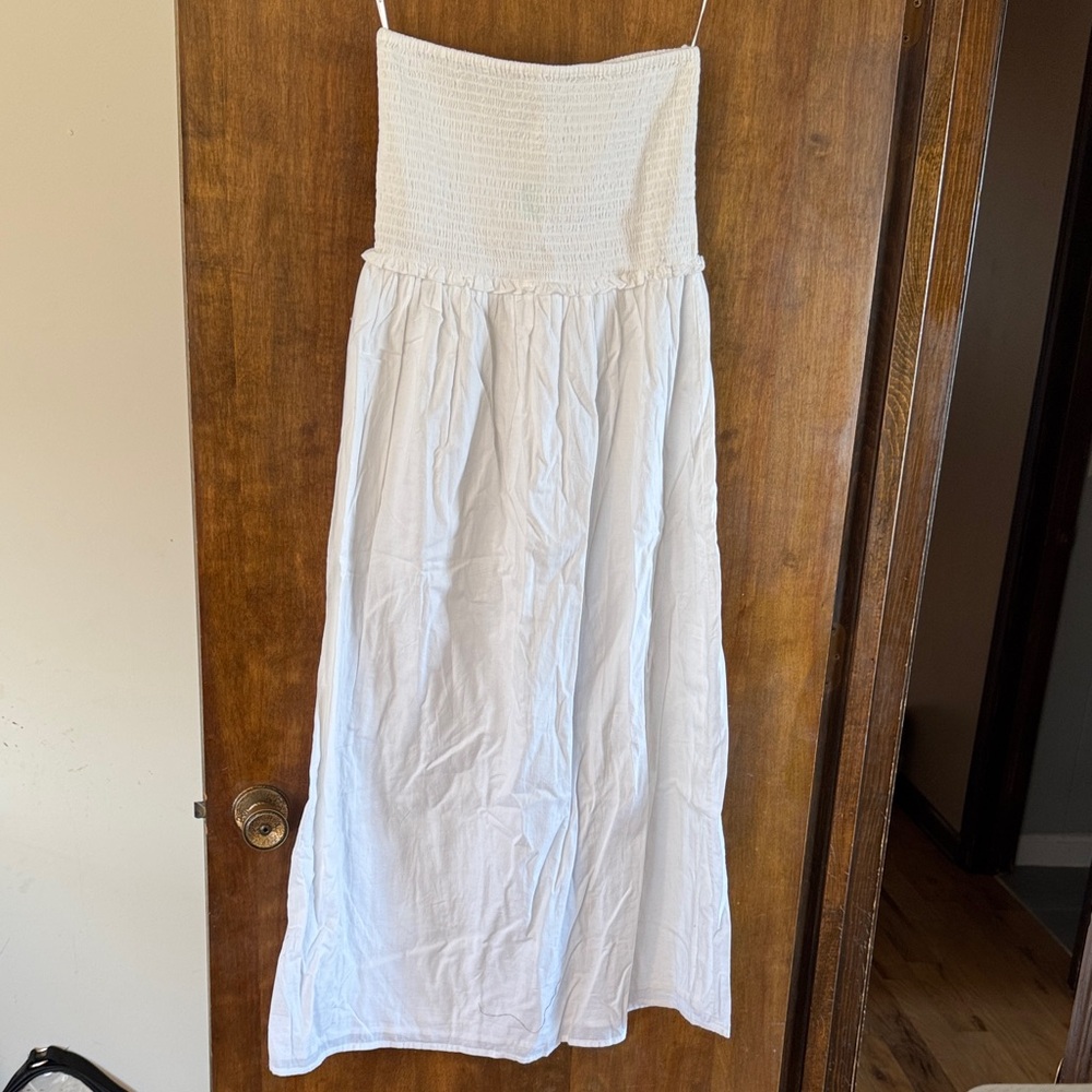Only White Strapless Smocked Maxi Dress